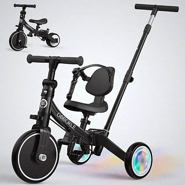 5-in-1 Convertible Tricycle for Toddlers 1-3, Push Handle, Removable Pedals, Col