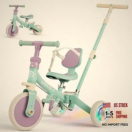 5-in-1 Tricycle for Toddlers 1-3, Convertible Toddler Bike with Green-purple
