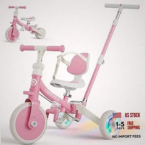 5-in-1 Tricycle for Toddlers 1-3, Convertible Toddler Bike with Push Pink