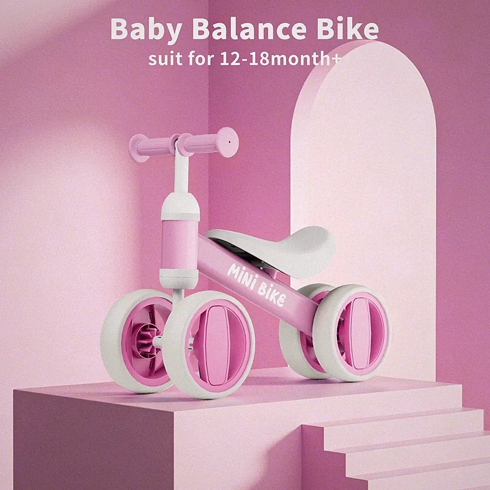 Commugo Baby Walker Balance Bike 4-Wheels for 12-18 Months Toddler Bicycle Toys