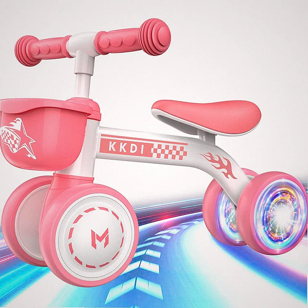 Kkdi Pink Toddler Balance Bike for 1-2 Year Olds, Indoor/Outdoor Ride-on Toy
