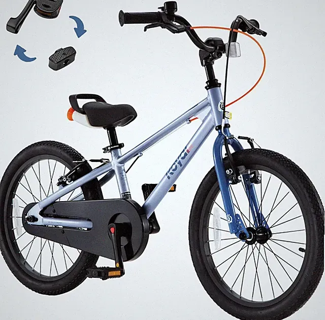 RoyalBaby EZ Kids Bike Balance Pedal 2-in-1 Blue Gray 18 inch Ez Pro Aluminium