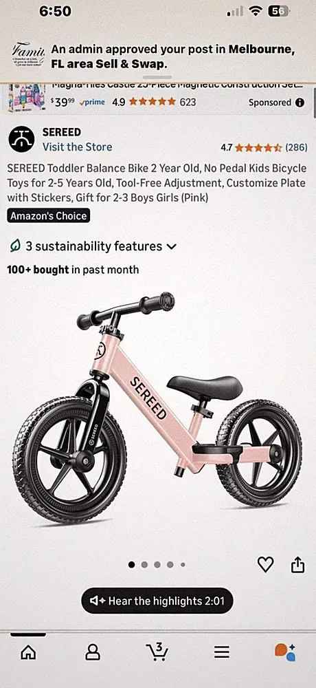 SEREED Toddler Balance Bike 2 Year Old, No Pedal Kids Bicycle Toys for 2-5 Years